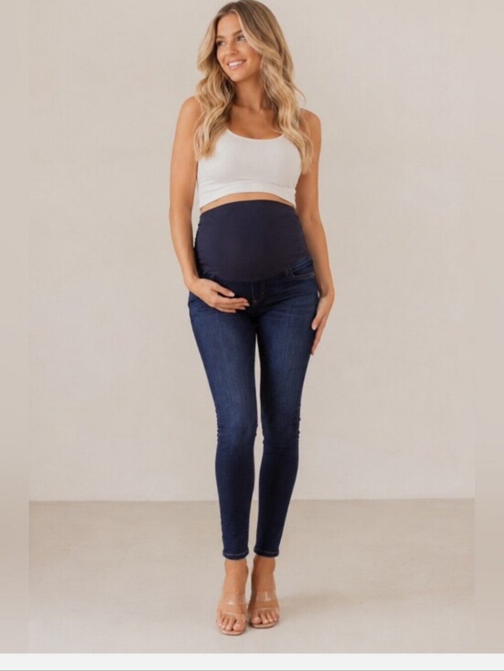 Ag Adriano Goldschmied Dark Blue Skinny Maternity Jeans with Black Overband